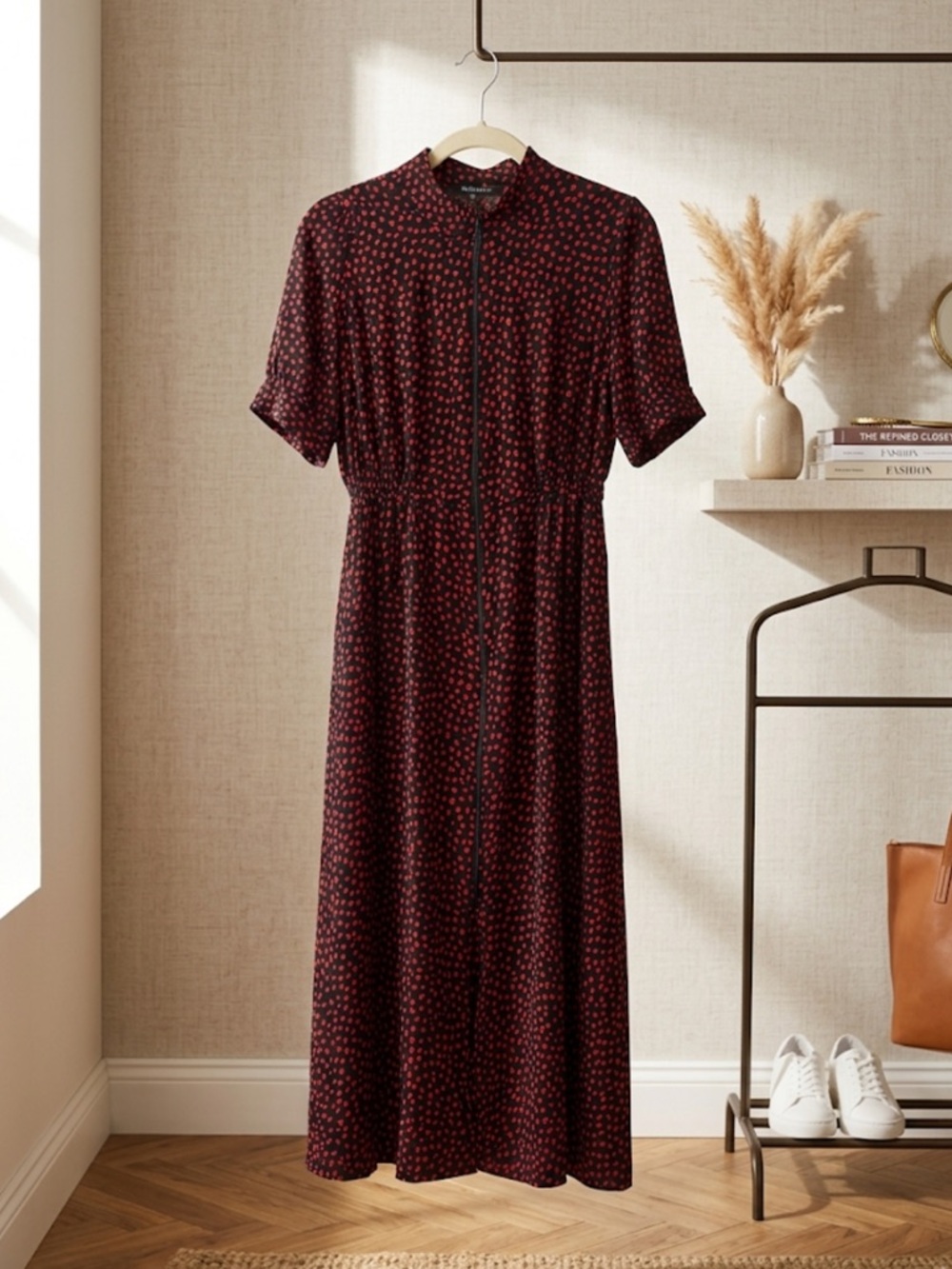 Reserved YFL Heart Print Midi Dress with Front Zipper - Size EUR 40 (M)